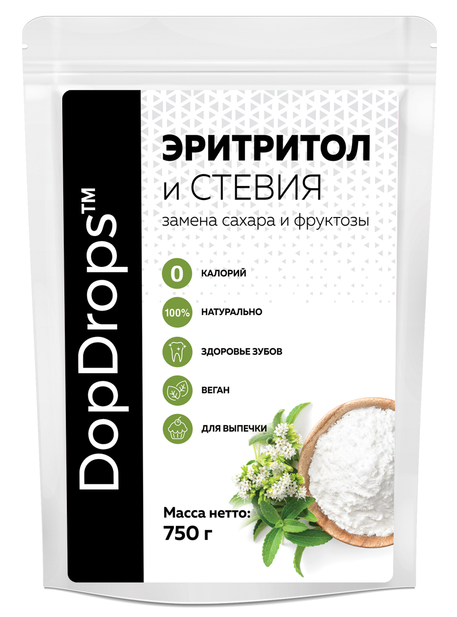 Эритритол и Стевия DopDrops, 750гр 1к1 по сладости сахара