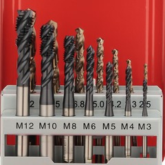 Набор метчиков машинных M3 -M12 HSSE-TiALN DIN371/376 (C/2,5P, R45, + сверла) 14пр H-Tools 245052FHT