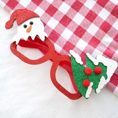 Очки, Снеговик и елочка, Красный, 1 шт.