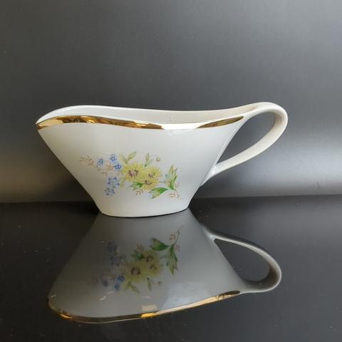 Соусник фарфоровый, декор цветы, золочение, Дулево ФЗ, винтаж времен СССР 1968-1991 гг