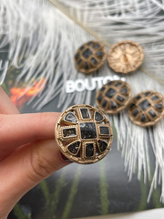 Пуговицы матовый золотистый металл с черной эмалью блестками и квадратными деталями