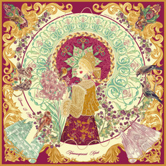 Платок «Красна девица. Красноярский край» 100% шелк