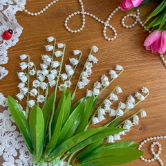 Ландыши искусственные из мягкого пластика, реалистичные, 35 см, набор 5 веток