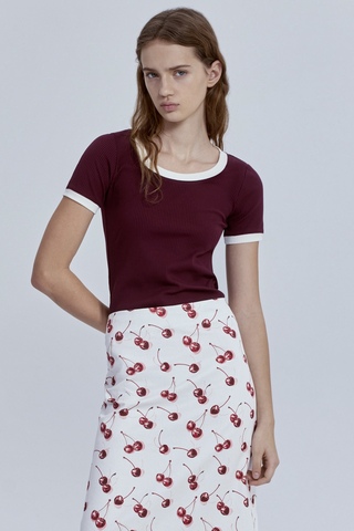 Футболка из хлопковой рибаны с контрастной отделкой