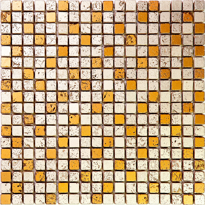GLY-1 Итальянская мозаика травертин Skalini Goldy бежевый золотой квадрат