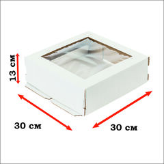 Коробка  для торта гофрокартон с окном 30х30х13 см
