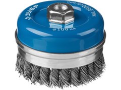 ЗУБР 100 мм, жгутированная стальная проволока 0.8 мм, усиленная чашечная щетка-крацовка для УШМ, Профессионал (35271-100)