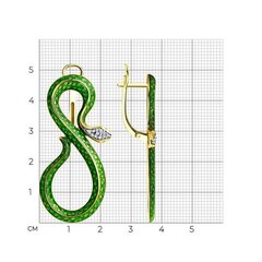 93-120-01663-1 - Крупные серьги ЗМЕИ из золочёного серебра с эмалью