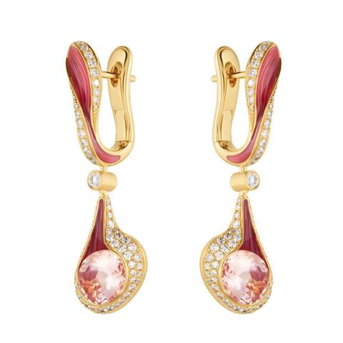 Cерьги с Морганитами и Бриллиантами, Эмаль, E0123-02/1