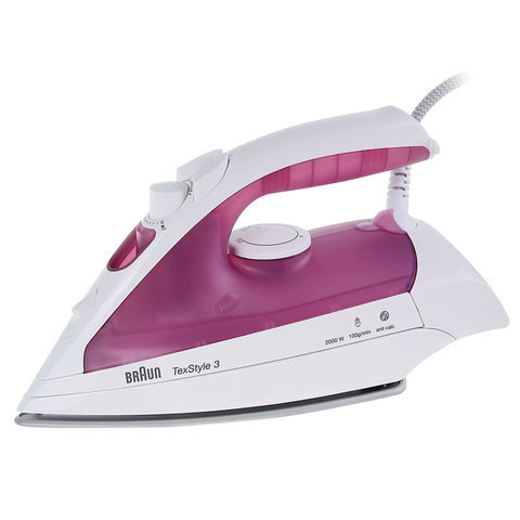 Утюг BRAUN TS320С, 2000 Вт, керамическое покрытие, самоочистка, антикапля, белый/фиолетовый, TS320C