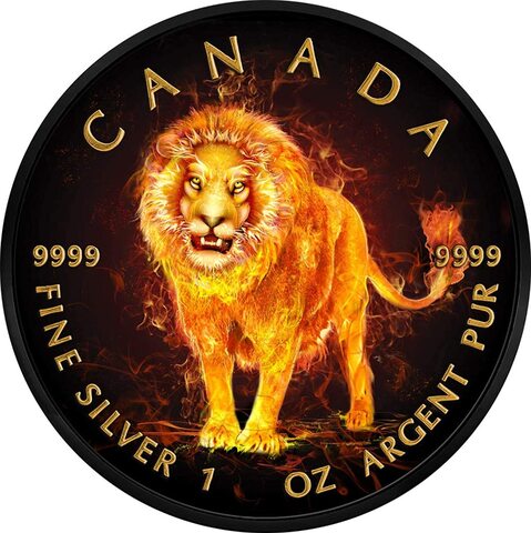 Канада 2018, 5 долларов, 1 унция, серебро, рутений. Горящий лев