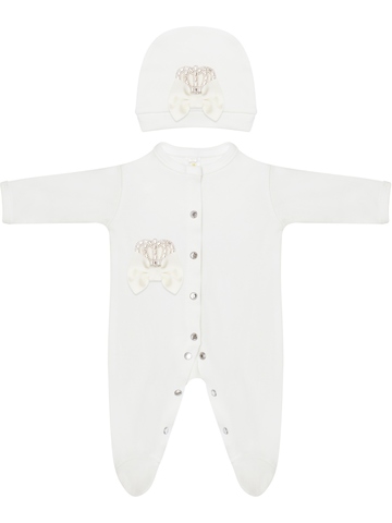 Комплект на выписку 2 предмета "Корона" с молочным бантиком