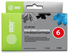 Картридж струйный Cactus CS-BCI6C голубой (12мл) для Canon S800/ S820/ S900/ S9000; i550/ i560/ i860/ i865/ i905D/ i950S/ i960x/ i965/ i990/ i9100/ i9950; JX500; MP750/ MP760; iP600D/ iP3000/ iP600D/ iP8500; BJC-8200 Photo