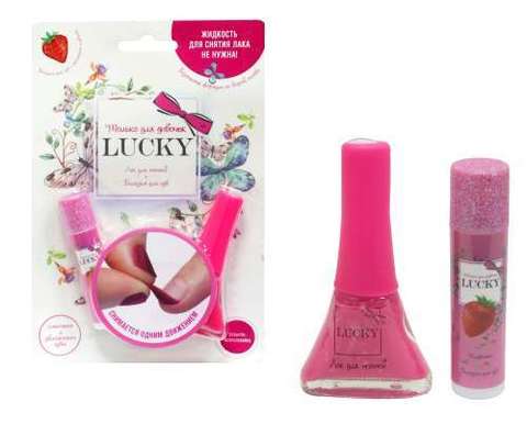 Lucky набор Клубничный бальзам для губ + Ярко-розовый лак (цвет 068)