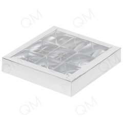 Коробка для конфет с прозрачной крышкой 160*160*30 мм (9) (серебро), 10 шт