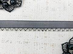 Кант бусины на органзе, ш. 1 см, бусины 0,5 см, чёрный