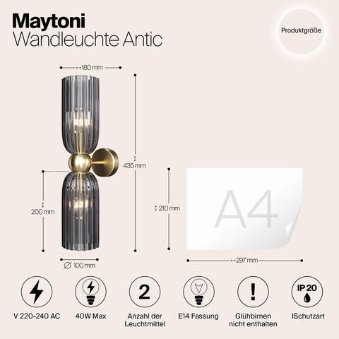 Настенный светильник Maytoni Antic MOD302WL-02GR