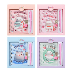 Блокнот детский Basir на замке, с ручкой, формат А6, серия "Котики", переплет 7БЦ, 15*11 см, 48 листов, ассорти