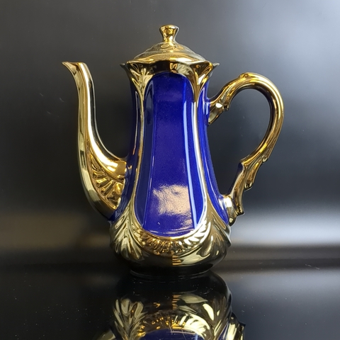 Чайник, кофейник заварочный кобальт с позолотой, роспись "Жар-птица", (объём -? мл) винтаж СССР 1970-1990 гг