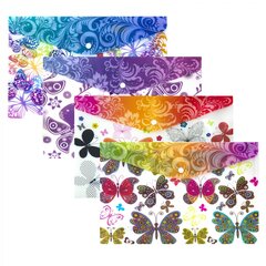 
          Папка-конверт на кнопке Yalong, A4, 260х360 мм, 160 мкм, ассорти, полупрозрачная с рисунком, "Бабочки"