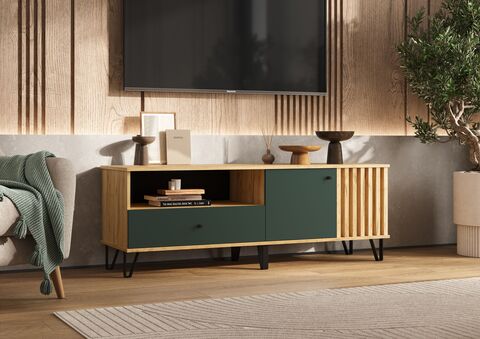 Тумба ТВ Роджинамиф (1500) (Изумрудный, Дуб Крафт)