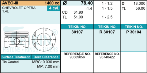 ПОРШЕНЬ 0,5 AVEO, LACETTI F14D3 TEIKIN 78,4 1,2-1,5-2,5 (+ПАЛЕЦ)