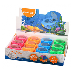 Точилка RunTop, двойная, с контейнером, серия "Подлодка", 4 цвета корпуса, с крышкой на кнопке, 5.5 см