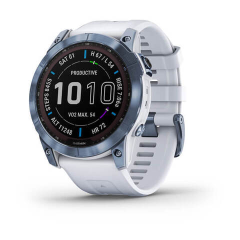 Garmin fenix 7x Sapphire Solar - Mineral Blue DLC Titanium with Whitestone Band