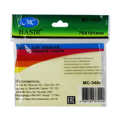 Блок для записей Basir, с липким слоем, 7.6*10.1 см, 100 листов, жёлтый