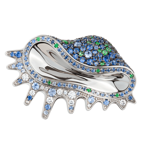 Брошь Ракушка с Сапфирами, Цаворитам и Бриллиантами, Brs0243-0/4