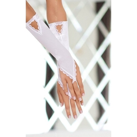 Сатиновые перчатки с кристалликами белые