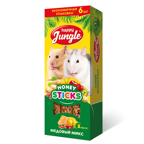 Happy Jungle палочки для мелких грызунов медовый микс 6шт
