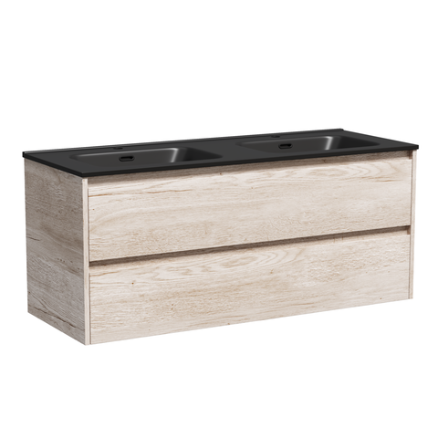 Sancos LB120-2EG Тумба подвесная Libra 1190х450х500 c двумя ящиками оснащенными доводчиками скрытого монтажа с системой Soft close (плавного закрывания), c фрезерованными ручками по всей длине фасада, дуб галифакс натуральный
