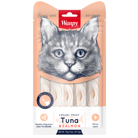 Wanpy Cat лакомство для кошек «нежное пюре» из тунца и лосося 70 г