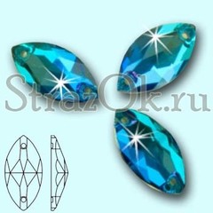 Стразы пришивные стеклянные Navette Blue Zircon, Лодочка Блю Циркон сине-зеленый на StrazOK.ru