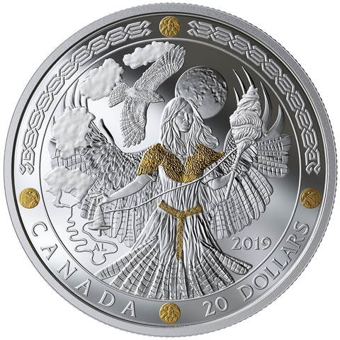 Канада 2019, 20 долларов, 1 унция, серебро, позолота. Скандинавские боги. Фригг
