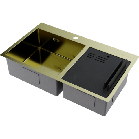 Omoikiri 4997048 Мойка Akisame 86-2-LG Side нерж. сталь/золото