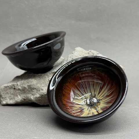 Чашка, керамика в стиле Цзинь Да Чжень, глазурь темная, 60мл