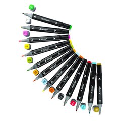 
          Набор скетчмаркеров DUO Alingar,12 цветов, базовые цвета, пулевидный/клиновидный 1-6 мм, спиртовая основа, ПВХ упаковка