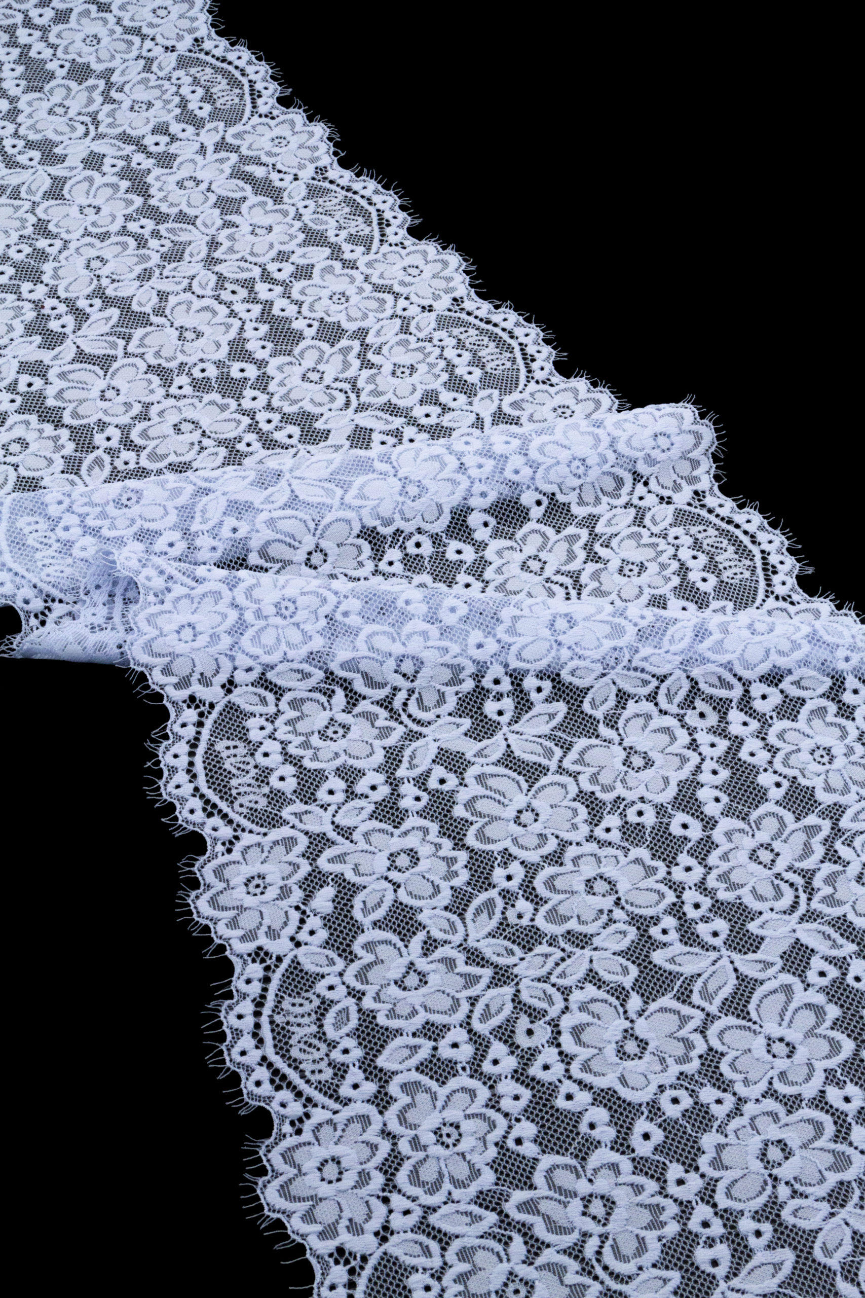 Кружево шантильи голубое эластичное ширина 22.5 см ОТРЕЗЫ