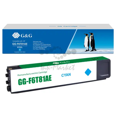 GG-F6T81AE G&G струйный голубой картридж 973XL для HP PageWide 452, 477, 552, 577 P57750, 55250 110ml