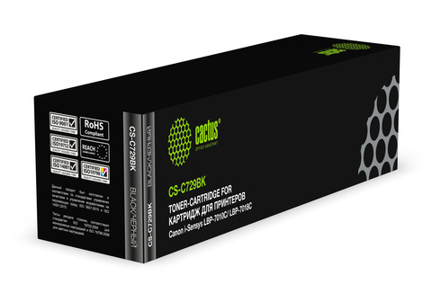 Картридж лазерный Cactus CS-C729BK 729 BK черный (1200стр.) для Canon i-SENSYS LBP-7010C, LBP-7018C