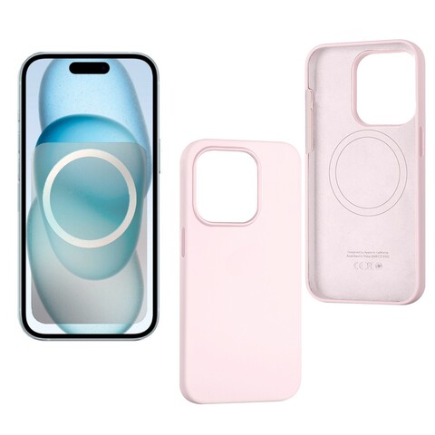 Силиконовый чехол (MagSafe + анимация NFC) Silicon Case для iPhone 15 Pro (6.1") (Светло-розовый) с магнитом Premium