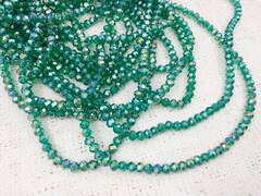 Бусины граненые Рондель, d 6 мм, 1 уп=10 нитей, 1 нить 45 см, зелёный АВ