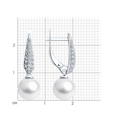 792352-3 - Серьги из белого золота 585 пробы с жемчугом и фианитами