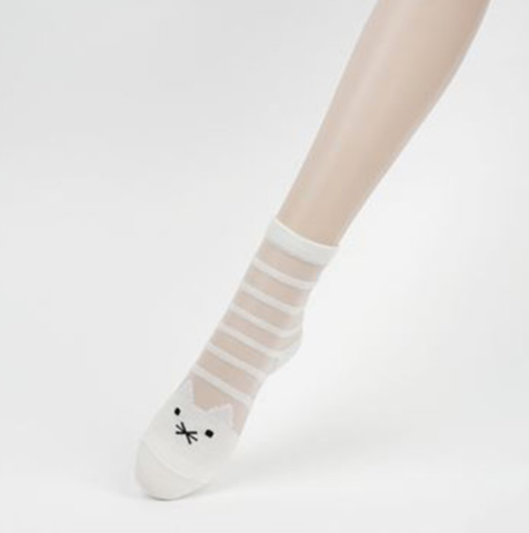 Sock See through - Animal (White Cat) 1ea