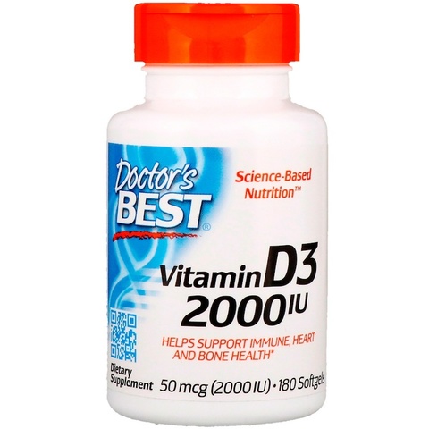 Doctor's Best, Витамин D3, 2000 МЕ, 180 мягких таблеток