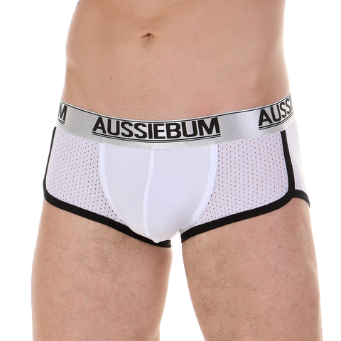 Мужские трусы хипсы белые в сетку с черной окантовкой AUSSIEBUM