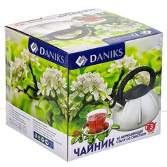 Чайник нерж, 3 л, свист, ручк с силик покр, Daniks, DSC-8796