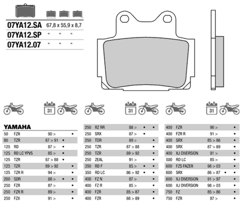 07YA12SA колодки тормозные МОТО(FDB386)